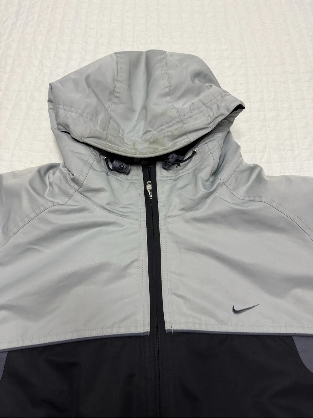 Nike Men’s Hooded Fleece Lined Windbreaker Jacket Gray Black XL